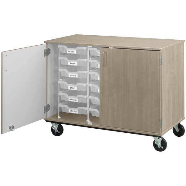 An I.D. Systems mobile storage cabinet with drawers on wheels.