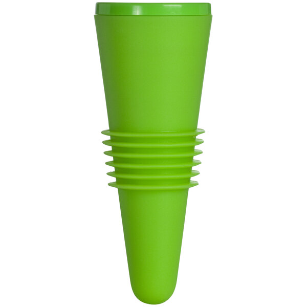 A green plastic cone with a small cone at the end.