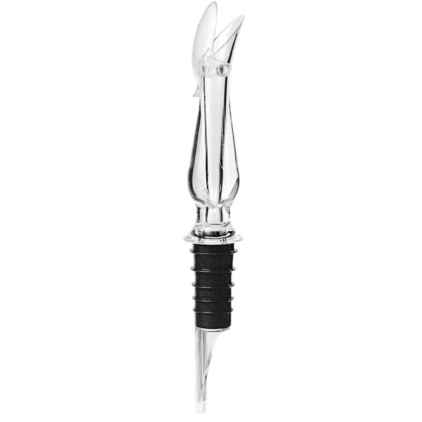 A clear Decantus Aero wine pourer and aerator.