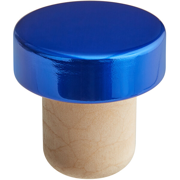 A Franmara wine stopper with a blue wooden cap and metal lid.