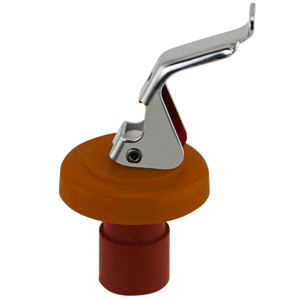 A Franmara Italia orange bottle stopper with a metal lever.