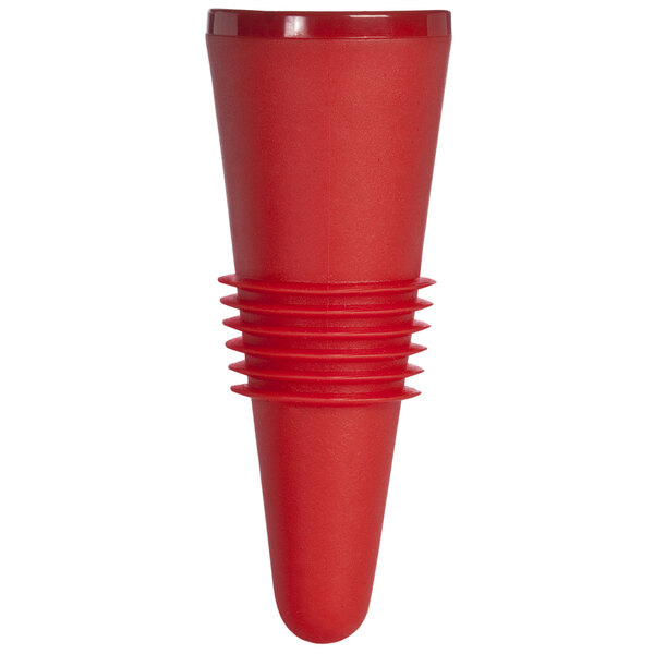 A red plastic cone-shaped wine stopper.