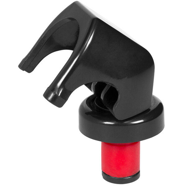 A black plastic Franmara champagne stopper with a red snap-down cap.