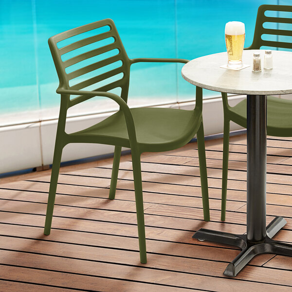 Lancaster Table & Seating Allegro Olive Green Stackable Resin Arm Chair