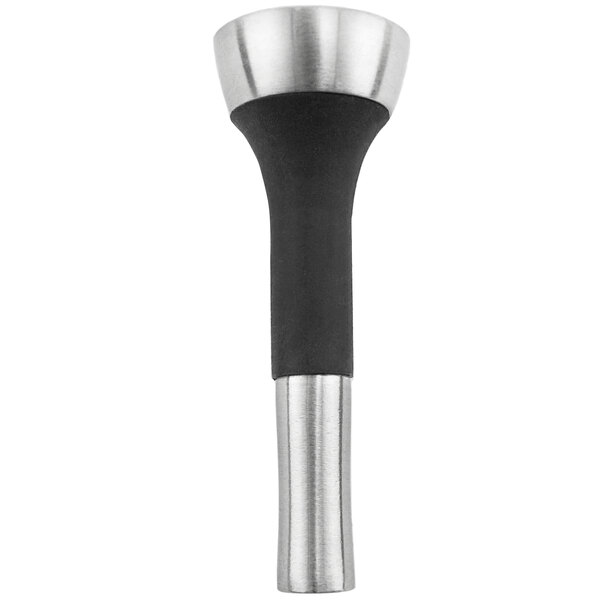 A Monopol stainless steel and black handle wine bottle stopper.