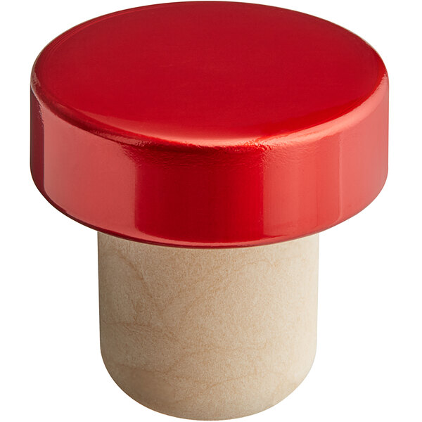 A red and white cylinder with a red Franmara wine stopper.