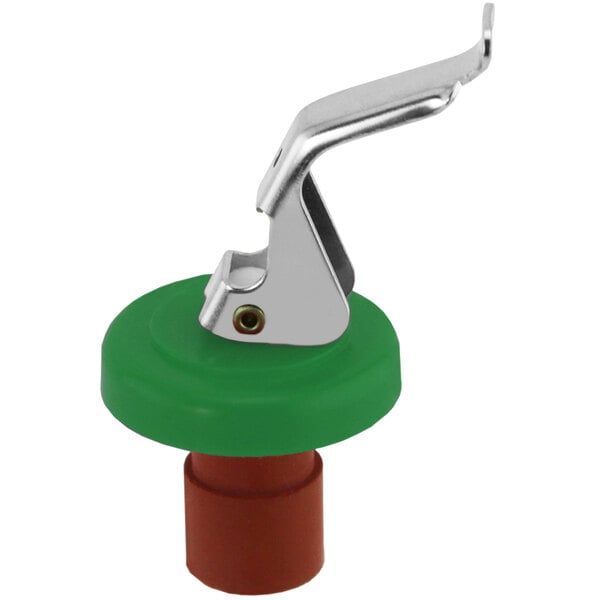 A Franmara Italia green and red bottle stopper with a metal lever.