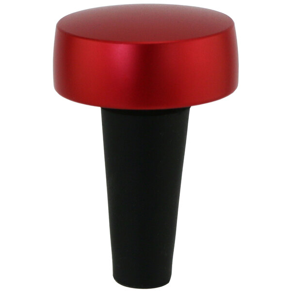 A red and black Franmara bottle stopper with a black base.
