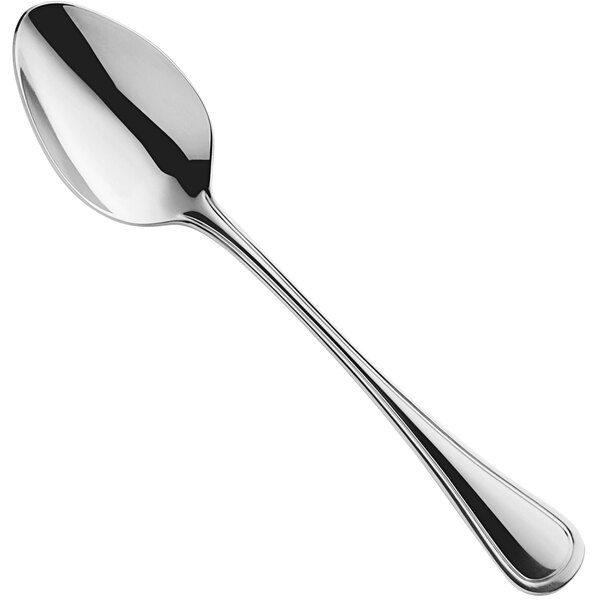 An Amefa Rossini stainless steel dessert spoon with a long handle and a silver finish.