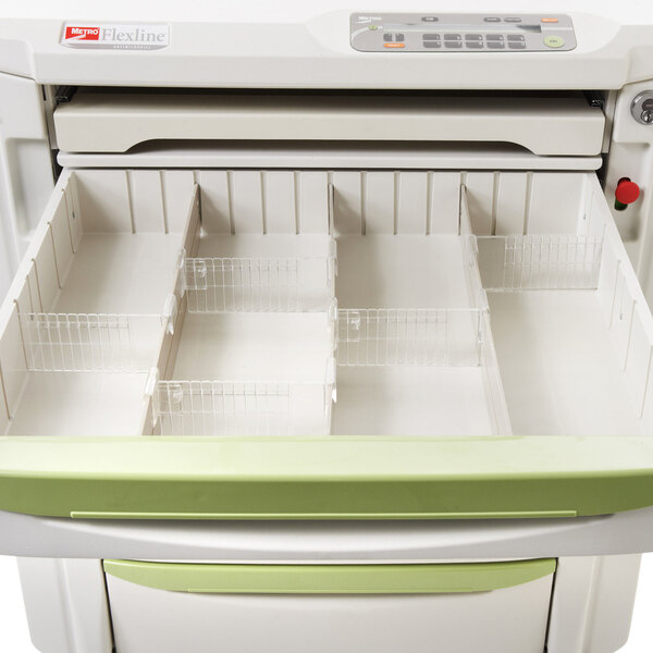 A white and green Metro drawer divider kit.