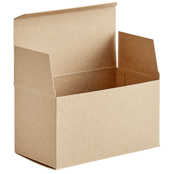 A brown Lavex cardboard box with a lid open.