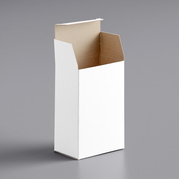 A white reverse tuck carton with a lid open.