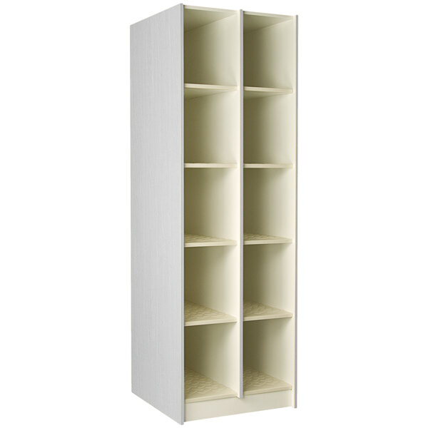A grey I.D. Systems storage cabinet with 10 compartments.