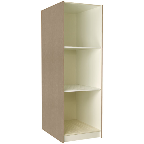 A white I.D. Systems 3 compartment storage cabinet with shelves.