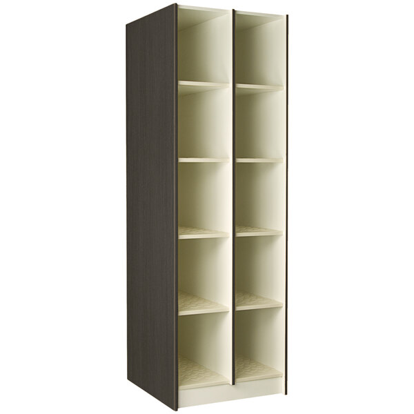An I.D. Systems tall cabinet with 10 compartments on a shelf.