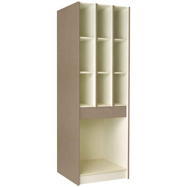A tall brown I.D. Systems instrument storage cabinet with shelves and doors.
