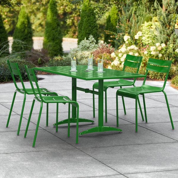 plafond transmissie stereo Lancaster Table & Seating 32" x 60" Green Powder-Coated Aluminum Dining  Height Outdoor Table with Umbrella Hole