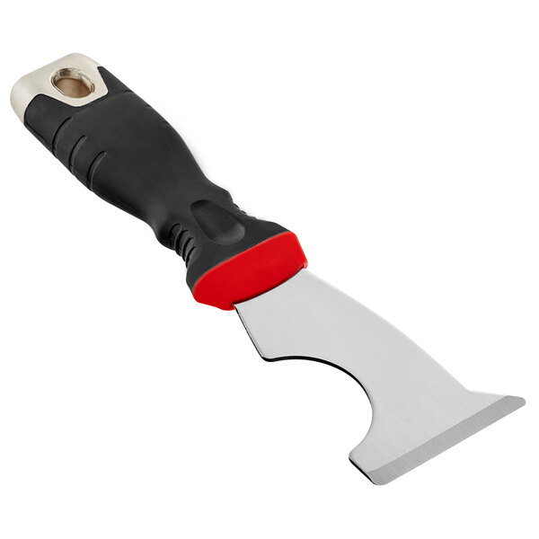A close up of a Warner Progrip 6-in-1 Painter's Tool with a red and black handle.