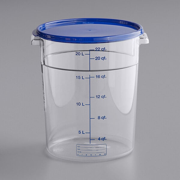 Vigor 12 Qt. Clear Round Polycarbonate Food Storage Container and Blue Lid