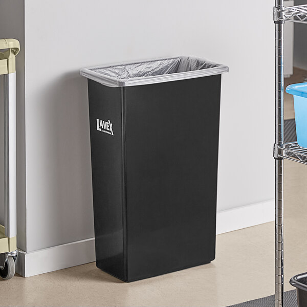 Lavex Janitorial Economy 23 Gallon Black Slim Rectangular Trash Can