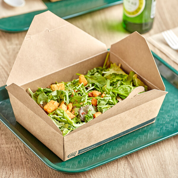EcoChoice 7 3/4" x 5 1/2" x 2 1/2" Kraft PLA Lined Compostable #3 Take-Out Container - 50/Pack