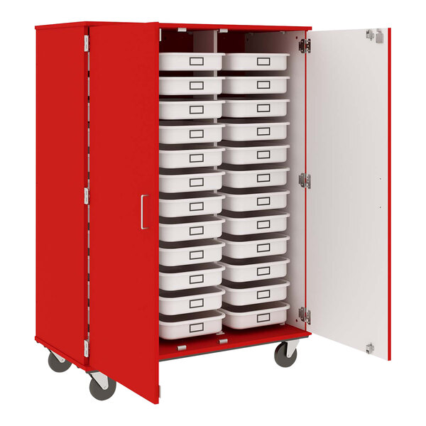 I.D. Systems 67" Tall Tulip Red Mobile Storage Cabinet with (36) 3 1/2" Trays 80275F67043
