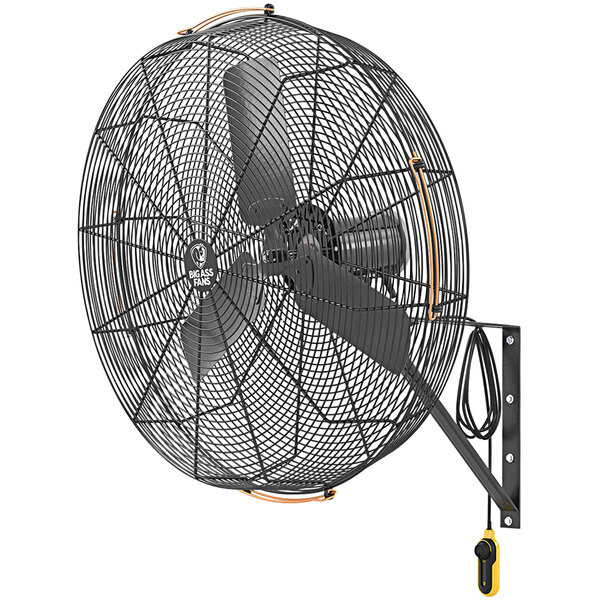 A black Big Ass Fans wall-mounted fan.