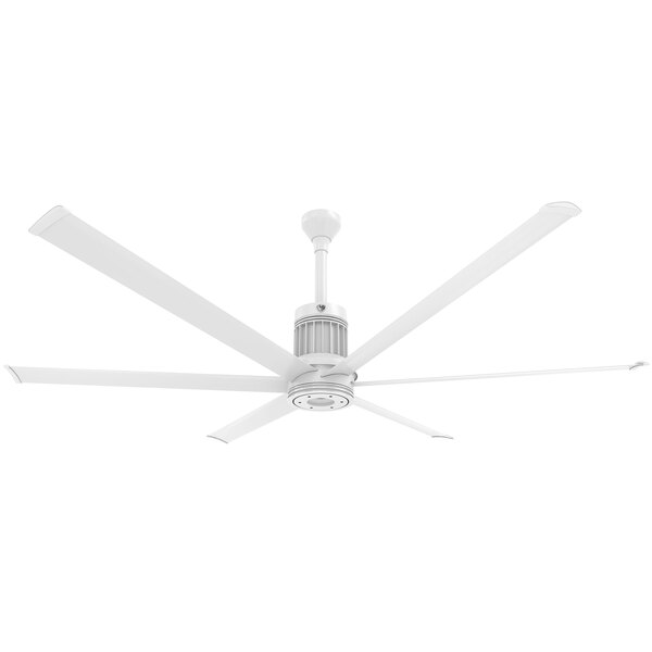 A white Big Ass Fans industrial ceiling fan with three blades.