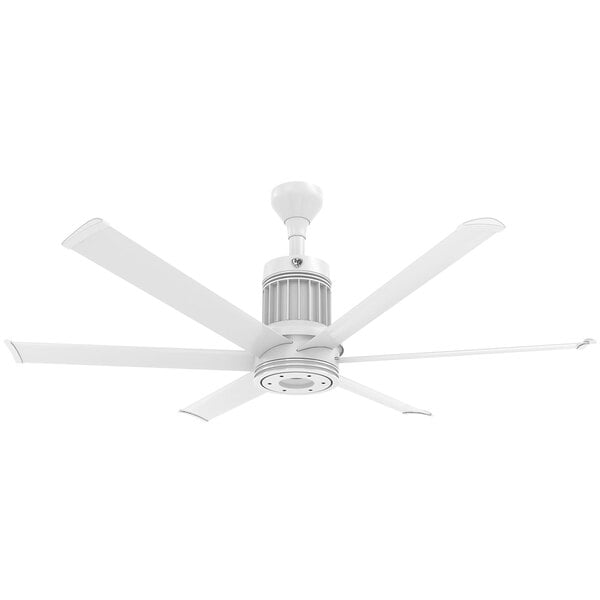 A white Big Ass Fans outdoor ceiling fan with three blades.