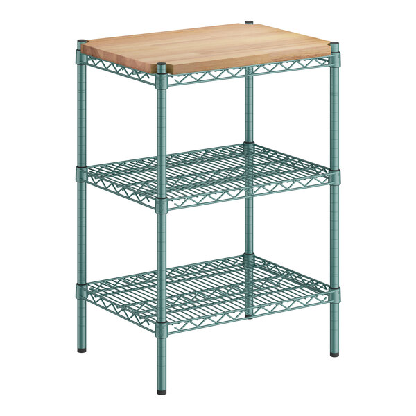 Regency 18" Wide NSF Green Epoxy 3-Shelf Kit with Removable Wooden Shelf and 34" Posts