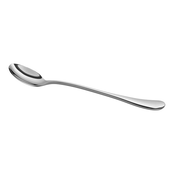 A long, slender, stainless steel spoon with a rounded bowl and a slightly curved handle.