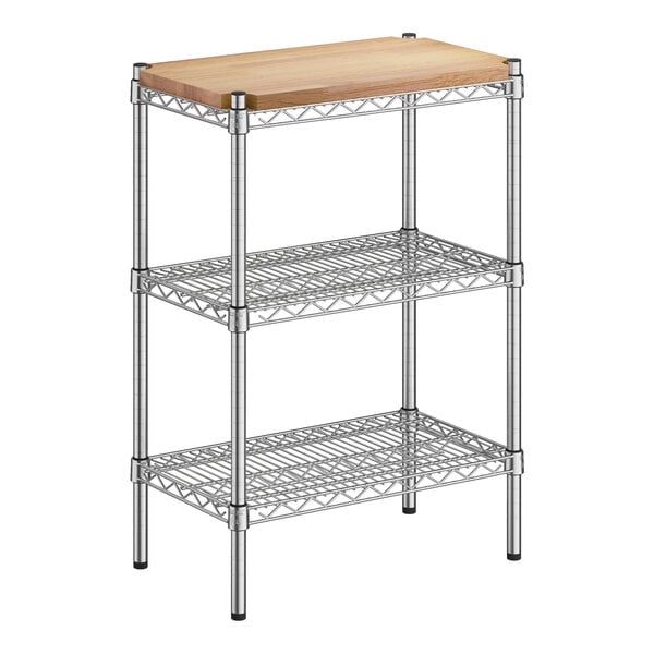 Regency 14" Wide NSF Chrome Wire 3-Shelf Kit with 34" Posts and Removable Wooden Shelf