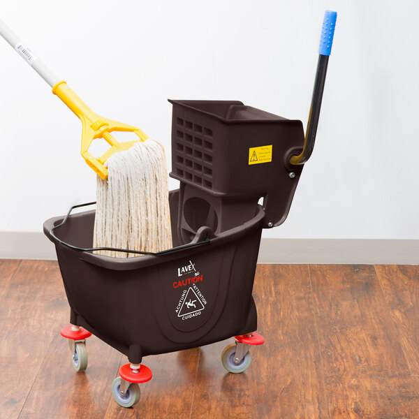 Lavex Janitorial 35 Qt. Brown Mop Bucket & Side Press Wringer Combo