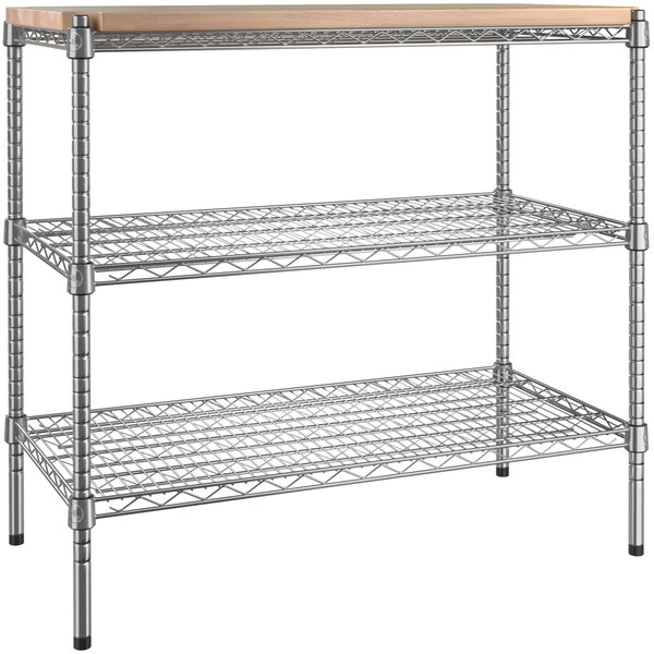 Regency 18 x 36 x 64 NSF Chrome Baker's Rack Solid Stainless Steel Shelf  with Hardwood Cutting Board