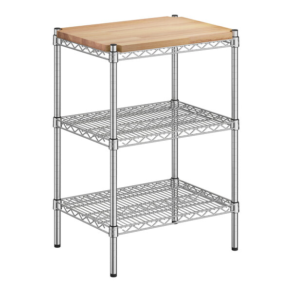 Regency 18" Wide NSF Chrome Wire 3-Shelf Kit with 34" Posts and Removable Wooden Shelf