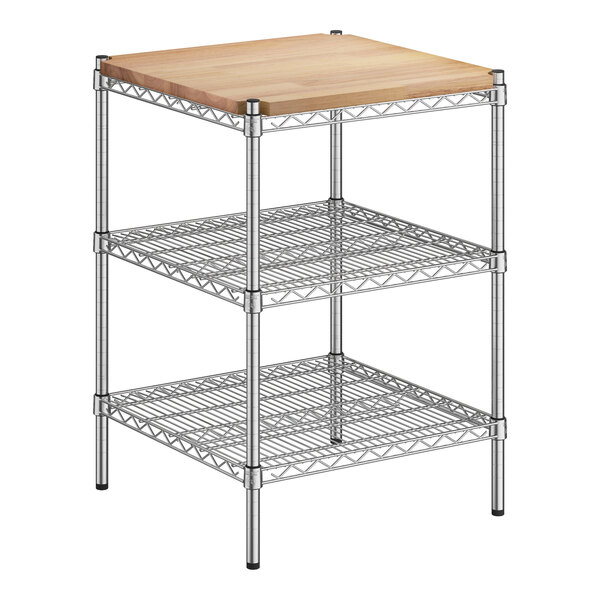 Regency 24" Wide NSF Chrome Wire 3-Shelf Kit with 34" Posts and Removable Wooden Shelf