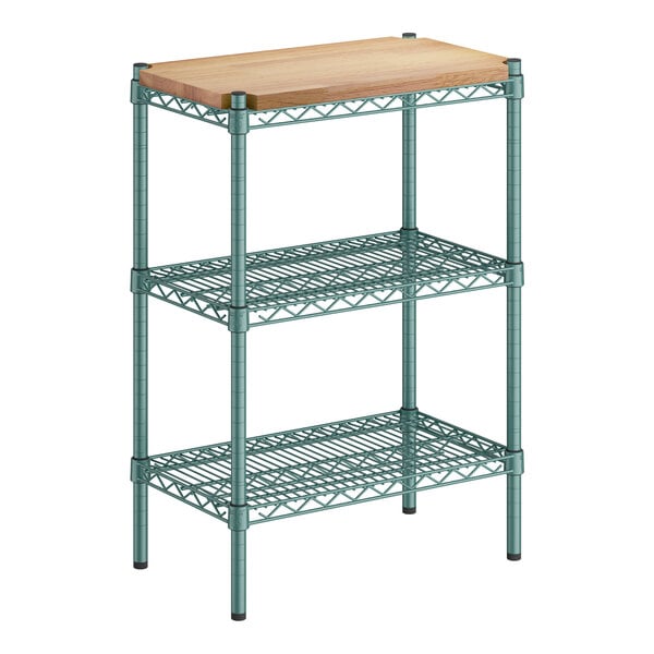 Regency 14" Wide NSF Green Epoxy 3-Shelf Kit with Removable Wooden Shelf and 34" Posts