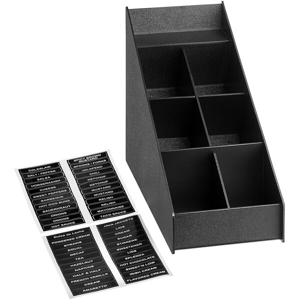 ServSense™ Black 6-Section Countertop Condiment Organizer - 8 x 18 x 12  1/2