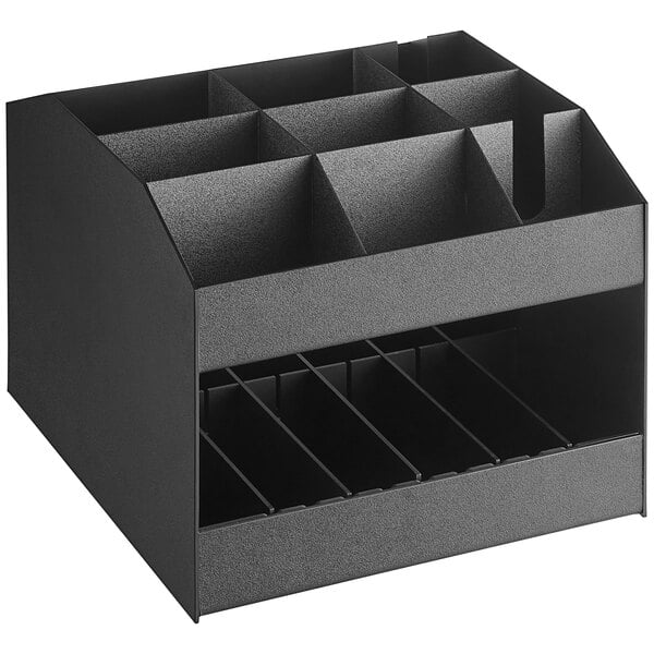 ServSense™ Black 24-Section Dual-Sided Countertop Condiment Organizer - 16  1/4 x 16 3/4 x 14