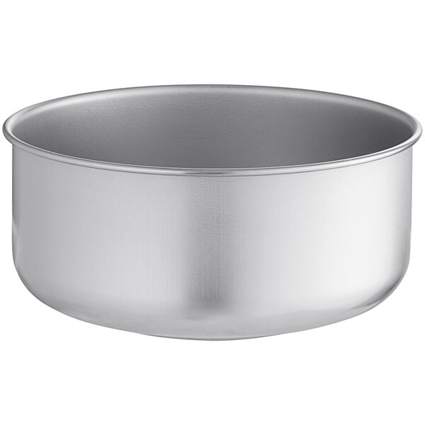 A silver stainless steel bowl with a white background.