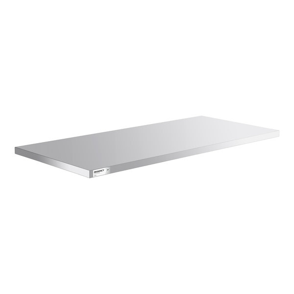 A rectangular, flat, metallic shelf with a smooth surface and clean edges.