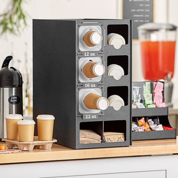 KleanTake by ServSense™ Black Countertop Slim Cup Dispenser Cabinet with 6  Fast-Changing Gaskets - 3 Slot