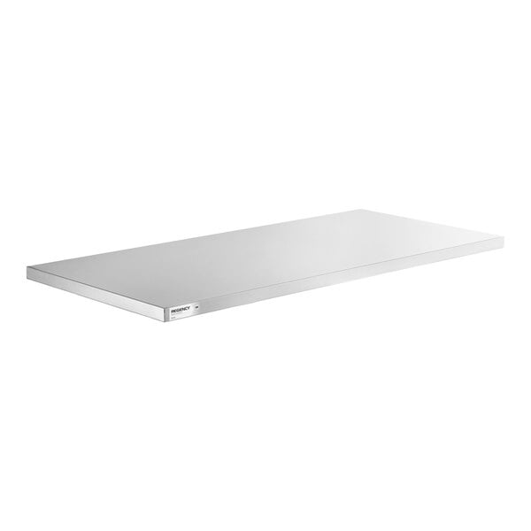 A rectangular, flat, metallic shelf with a smooth surface and clean edges, viewed against a white background.