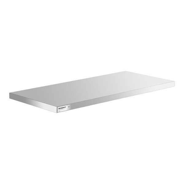 A rectangular, flat, metallic shelf with a smooth surface and clean edges.