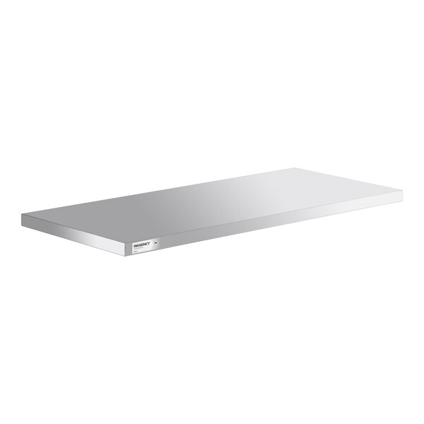 A rectangular, flat, metallic shelf with a smooth surface and clean edges.