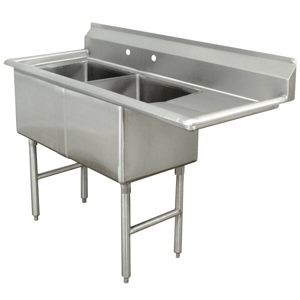 Advance Tabco FC-2-2424-18-X Two Compartment Stainless Steel Commercial Sink with One Drainboard - 74 1/2" - Right Drainboard