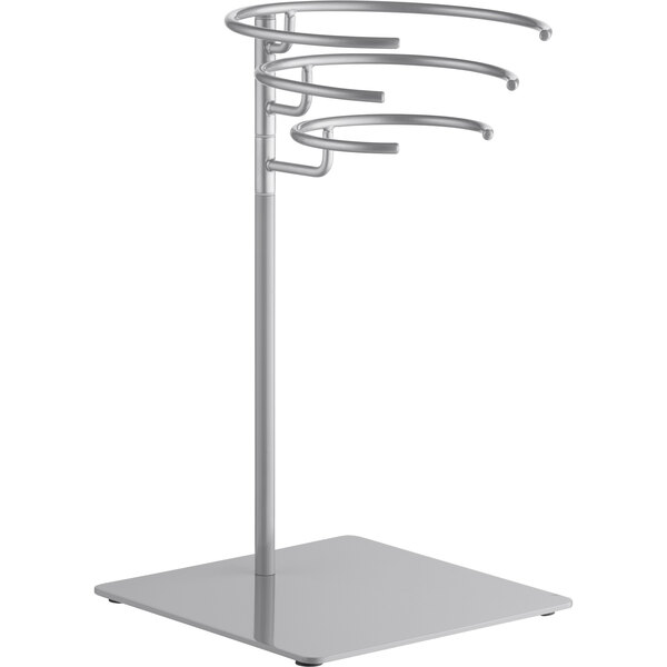 A VacPak-It stainless steel stand with curved metal rods and a round design.