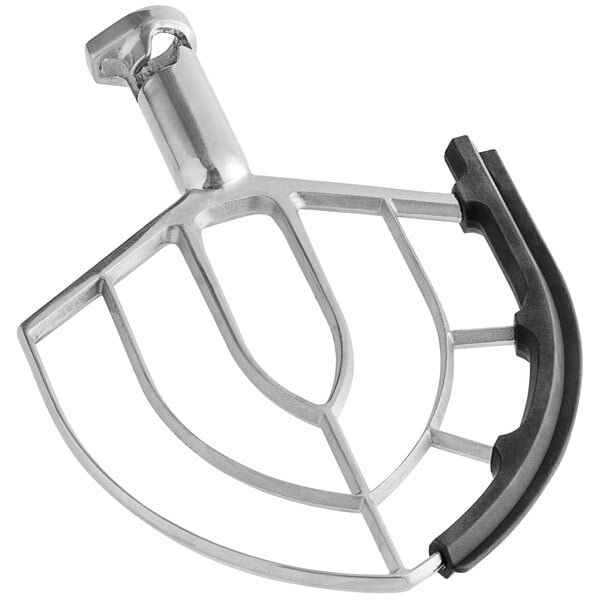 An Avantco 20 qt. metal beater with a flexible silicone blade and black handles.
