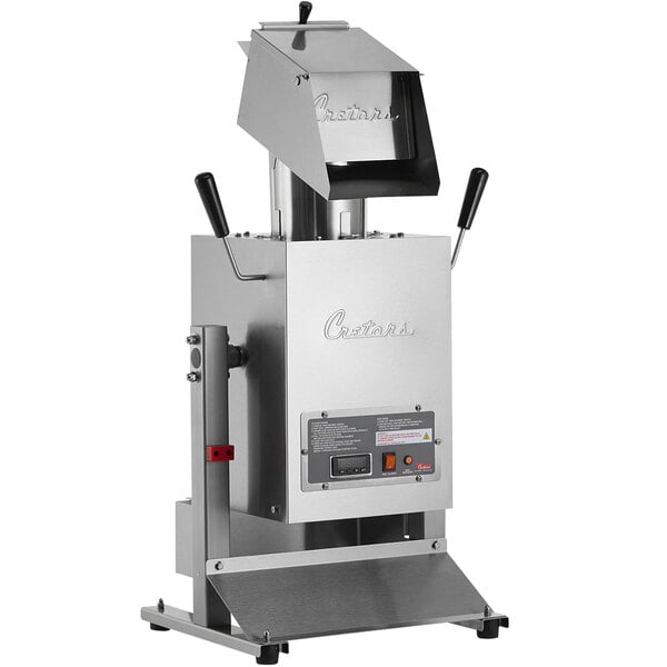 A Cretors hot air popcorn popper machine with a metal stand and a screen.
