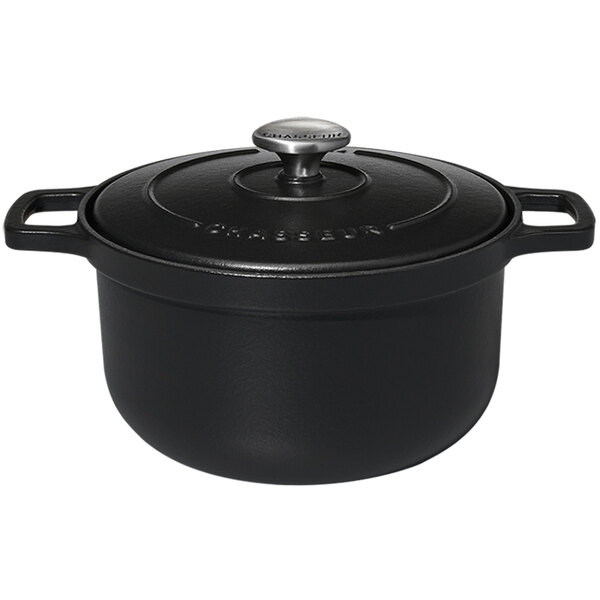 Chasseur 12 oz. Black Enameled Mini Cast Iron Pot with Cover by Arc Cardinal FN421